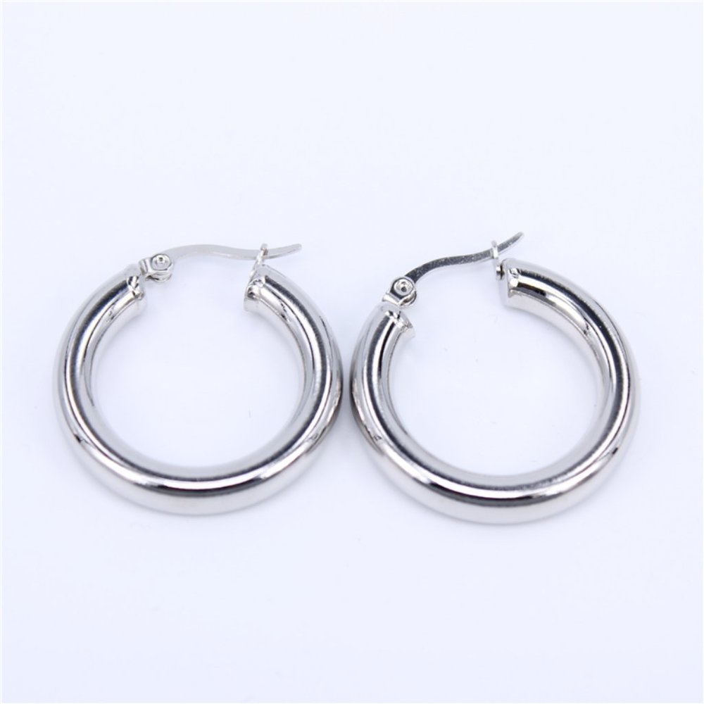 *NEW 18K White Gold Round 2'' Tube Hoop Earrings - Picture 6 of 7